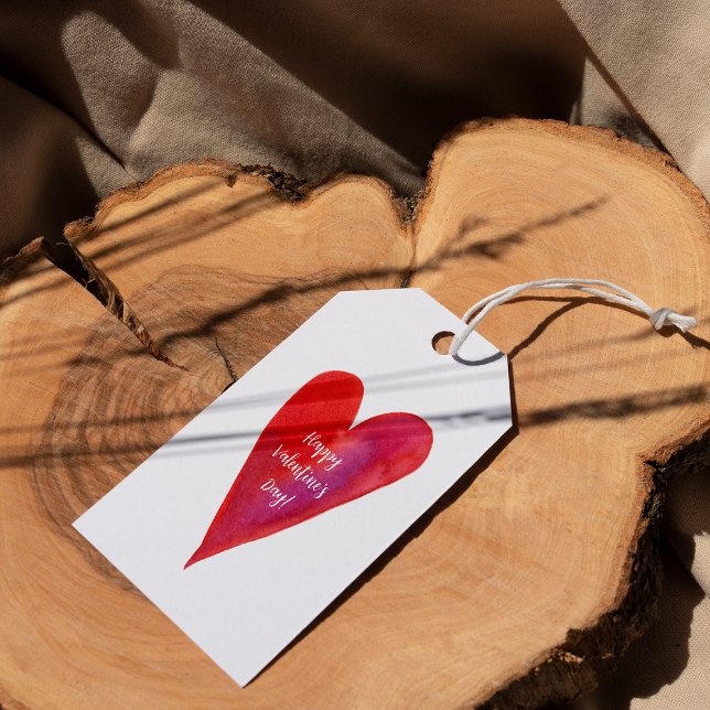 Minimalistisk hjärtvalentin med vattenfärg presentetikett (Skapare uppladdad)