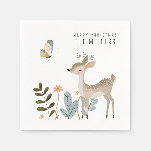 Minimalistisk Hjort av vattenfärg och fjäril Pappersservett (Framsidan)