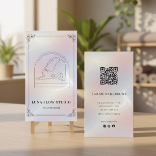 Minimalistisk holografisk yogastudio QR-kod Visitkort
