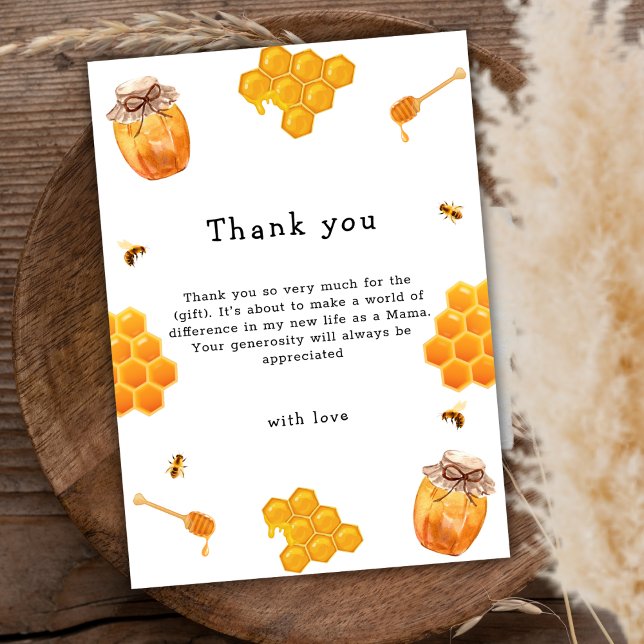 Minimalistisk honungsbin Ram Baby Shower Tack Kort (Minimalist Honey bee Frame Baby Shower Thank You Card)