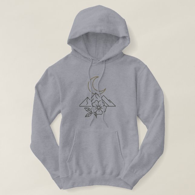 Minimalistisk Hoodie med Berg och Månlinjekonst (Design framsida)