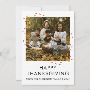 Minimalistisk Höstblad Thanksgiving Familjefoto Julkort
