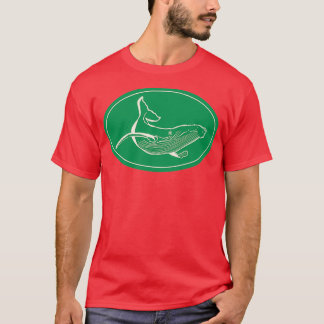 Minimalistisk Humpback Whale-Grönt och vit T Shirt