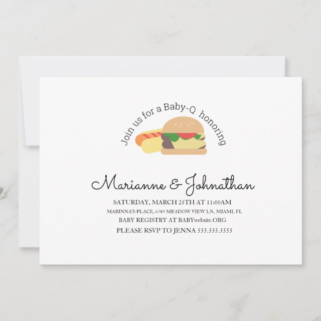 Minimalistisk Hund för babyutlösare, BBQ Burger-He Inbjudningar (Framsida)