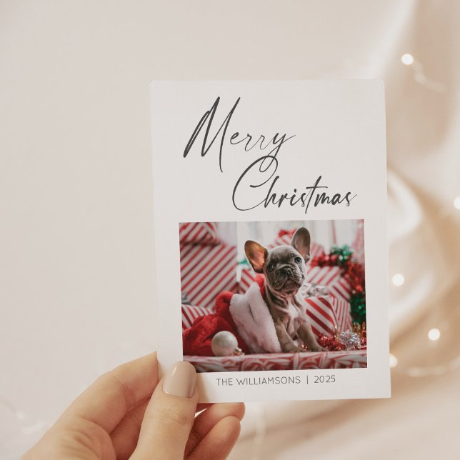 Minimalistisk Hund för foto-God jul-skript Julkort (Skapare uppladdad)