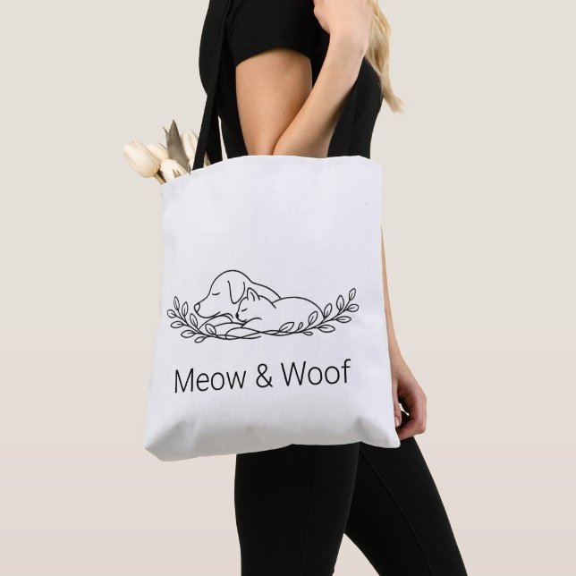 Minimalistisk hund- och kattlinjekonst-handväska tygkasse (Närbild)