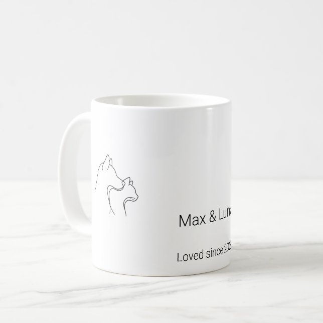 Minimalistisk hund- och kattlinjekonst med anpassa kaffemugg (Framsida vänster)