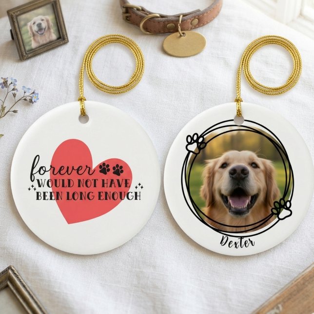 Minimalistisk Hundmamma Minnes Paw Print Julgransprydnad Keramik (Minimalist dog memorial ornament)