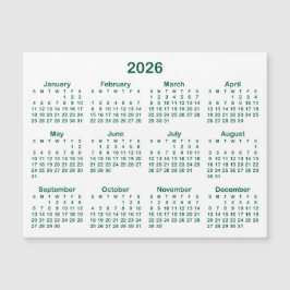 Minimalistisk Hunter-Grönt 2026 Magnetisk kalender