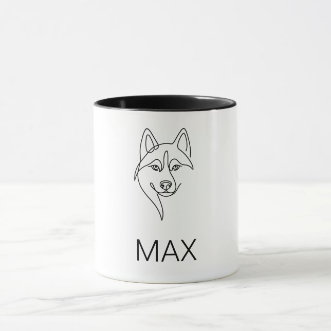 Minimalistisk Husky-ansiktslinjekonst  | Anpassad  Mugg (Center)