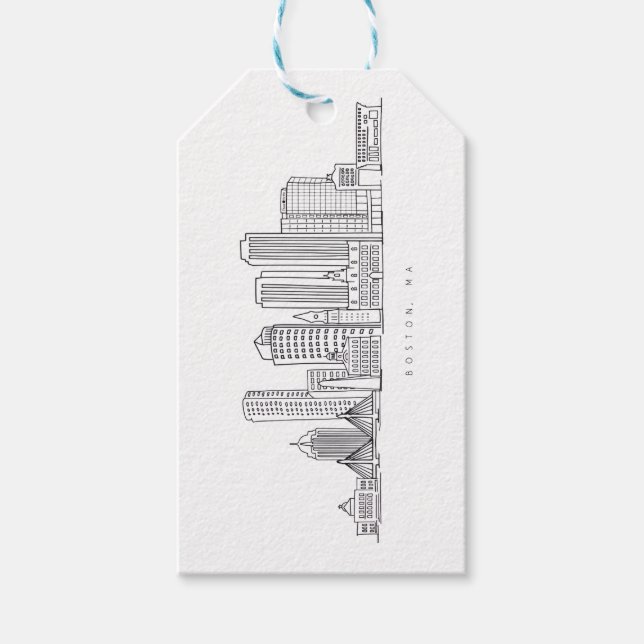 Minimalistisk illustration av Boston Citys siluett Presentetikett (Framsidan)