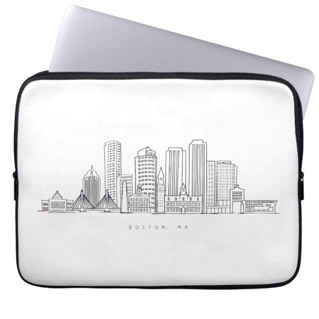 Minimalistisk illustration av Bostons stadssiluett Laptop Fodral (Framsidan)