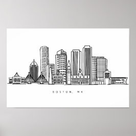 Minimalistisk illustration av Bostons stadssiluett Poster