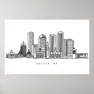 Minimalistisk illustration av Bostons stadssiluett Poster
