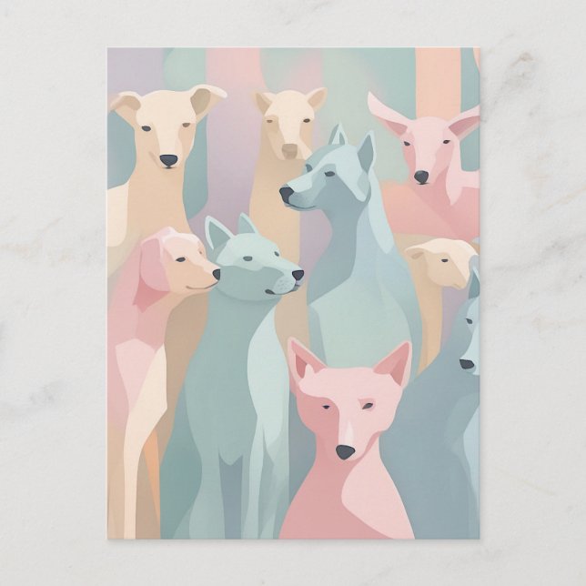 Minimalistisk illustration av Hund Pastel Färg Vykort (Framsida)