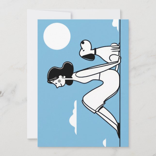 Minimalistisk illustration av kvinna och hund julkort (Framsida)