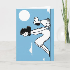 Minimalistisk illustration av kvinna och hund kort