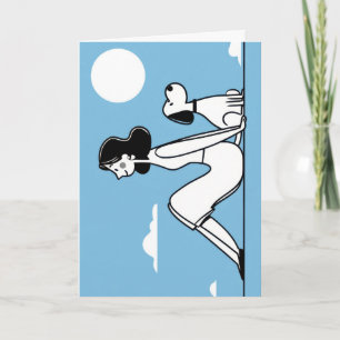 Minimalistisk illustration av kvinna och hund kort