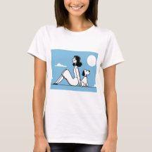 Minimalistisk illustration av kvinna och hund
