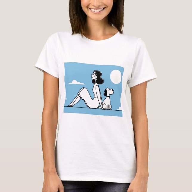 Minimalistisk illustration av kvinna och hund t shirt (Framsida)
