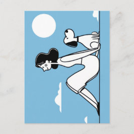 Minimalistisk illustration av kvinna och hund vykort