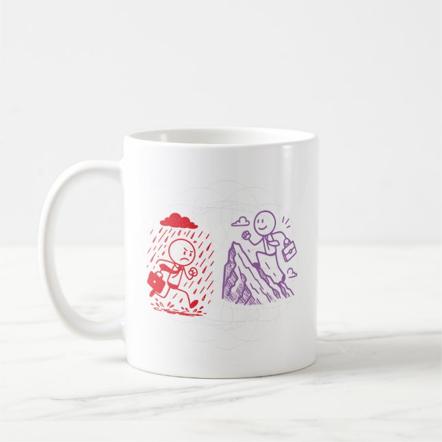 Minimalistisk illustration från regn till solsken  kaffemugg (Vänster)