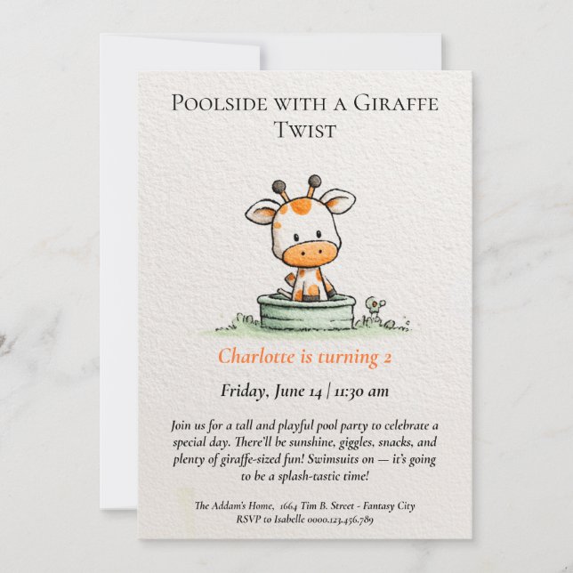 Minimalistisk inbjudan från Giraffe Bassäng-partie (Framsida)