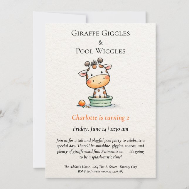 Minimalistisk inbjudan från Giraffe Bassäng-partie (Framsida)