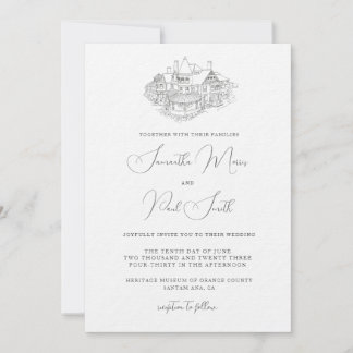 Minimalistisk inbjudan med skiss av lokalen