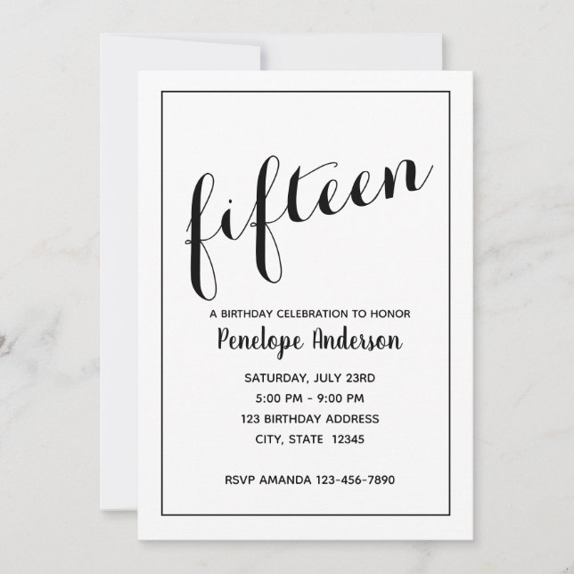 Minimalistisk inbjudan på 15:e födelsedagen (Framsida)