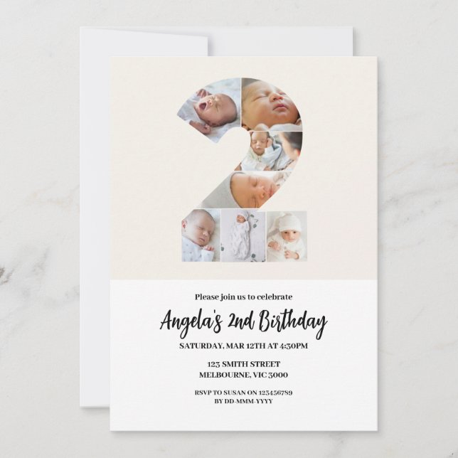 Minimalistisk inbjudan på andra födelsedagen - num (Framsida)