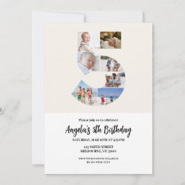 Minimalistisk inbjudan på femte födelsedag - numme