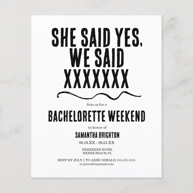 Minimalistisk inbjudan till Bachelorette Helg (Framsida)