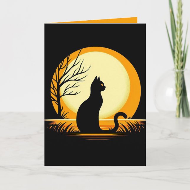Minimalistisk inbjudan till Black Cat Halloween (Framsida)