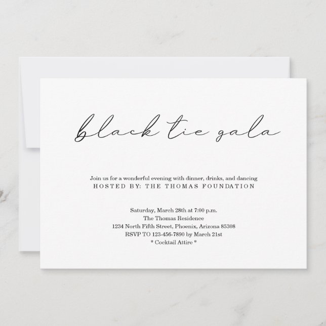 Minimalistisk inbjudan till Black Tie Gala (Framsida)