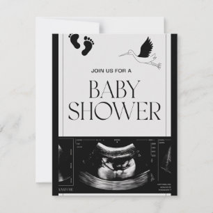 Minimalistisk inbjudan till Black & White Baby Sho