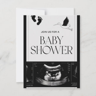 Minimalistisk inbjudan till Black & White Baby Sho