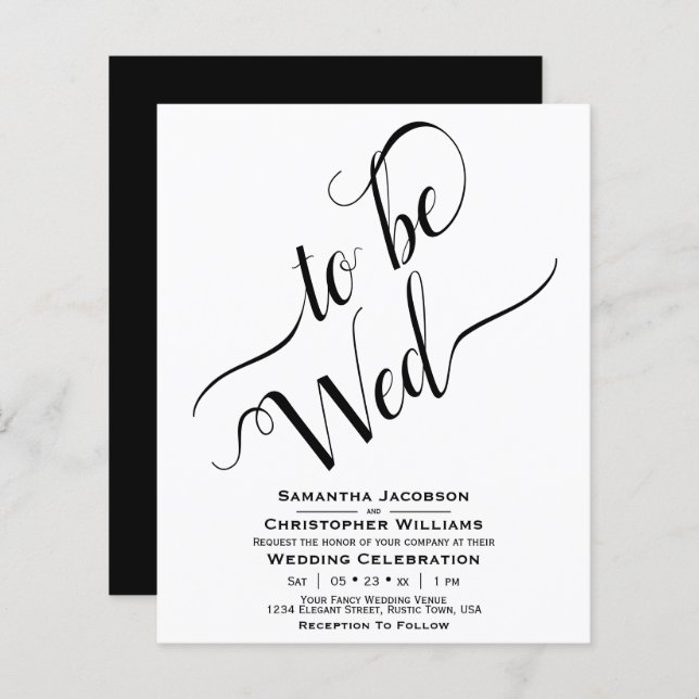 Minimalistisk inbjudan till Black & White BUDGET-b (Fram/baksida)