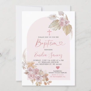 Minimalistisk inbjudan till Boho Rosa Blommigt Bap