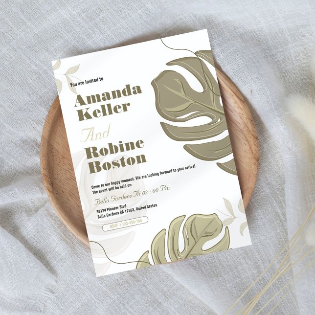 Minimalistisk inbjudan till botaniskt bröllop (Skapare uppladdad)