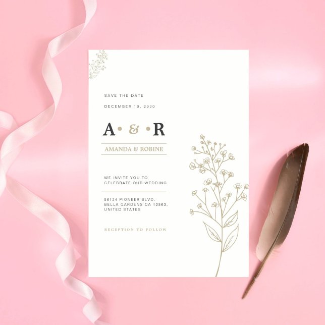 Minimalistisk inbjudan till botaniskt bröllop (Skapare uppladdad)