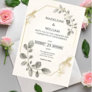 Minimalistisk inbjudan till botaniskt bröllop i Gu