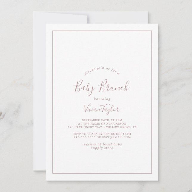 Minimalistisk inbjudan till Brunch i Ro Guld Baby (Framsida)