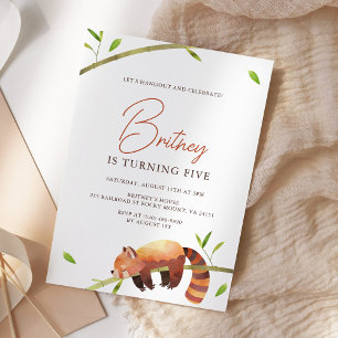 Minimalistisk inbjudan till Cute Red Panda Birthda