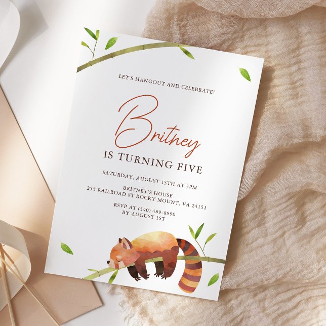 Minimalistisk inbjudan till Cute Red Panda Birthda (Skapare uppladdad)