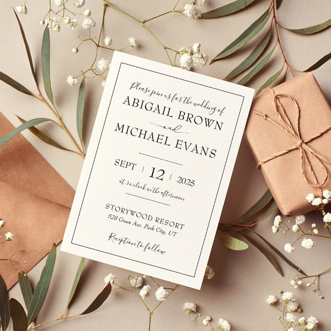 Minimalistisk inbjudan till elfenbensbröllop (Minimalist Ivory Wedding Invitation)