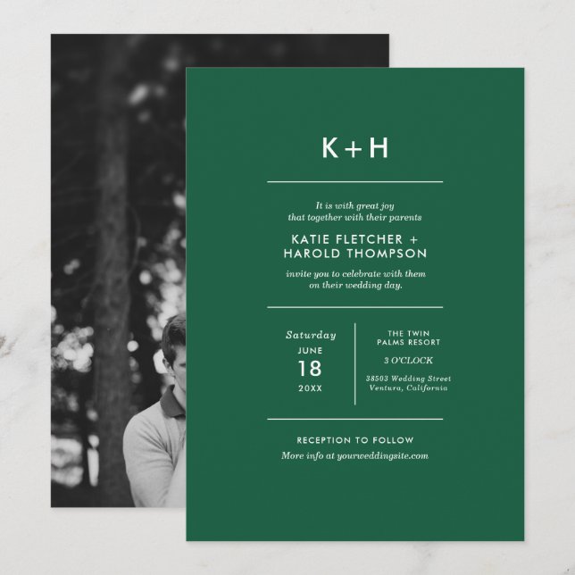 Minimalistisk inbjudan till fotobröllop (Fram/baksida)