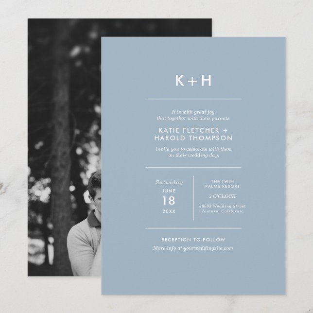 Minimalistisk inbjudan till fotobröllop (Fram/baksida)
