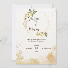 Minimalistisk inbjudan till guldfärgat bröllop