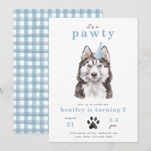 Minimalistisk inbjudan till Husky-Hund   Pawty